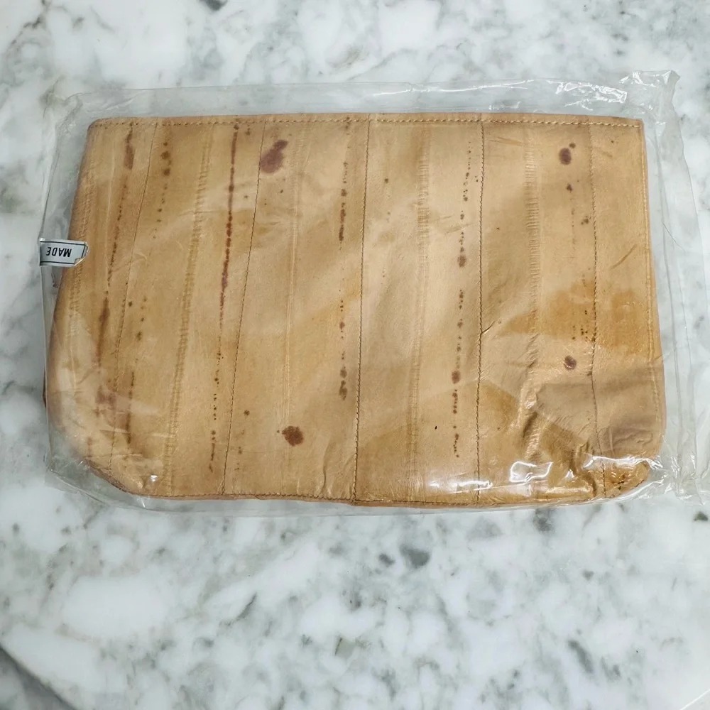 Vintage Eel Skin Zip Pouch or Clutch in Camel